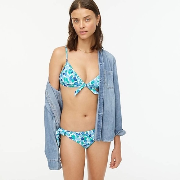 J Crew Eco ruched french bikini top in blueberry floral Size XXL - Picture 1 of 8